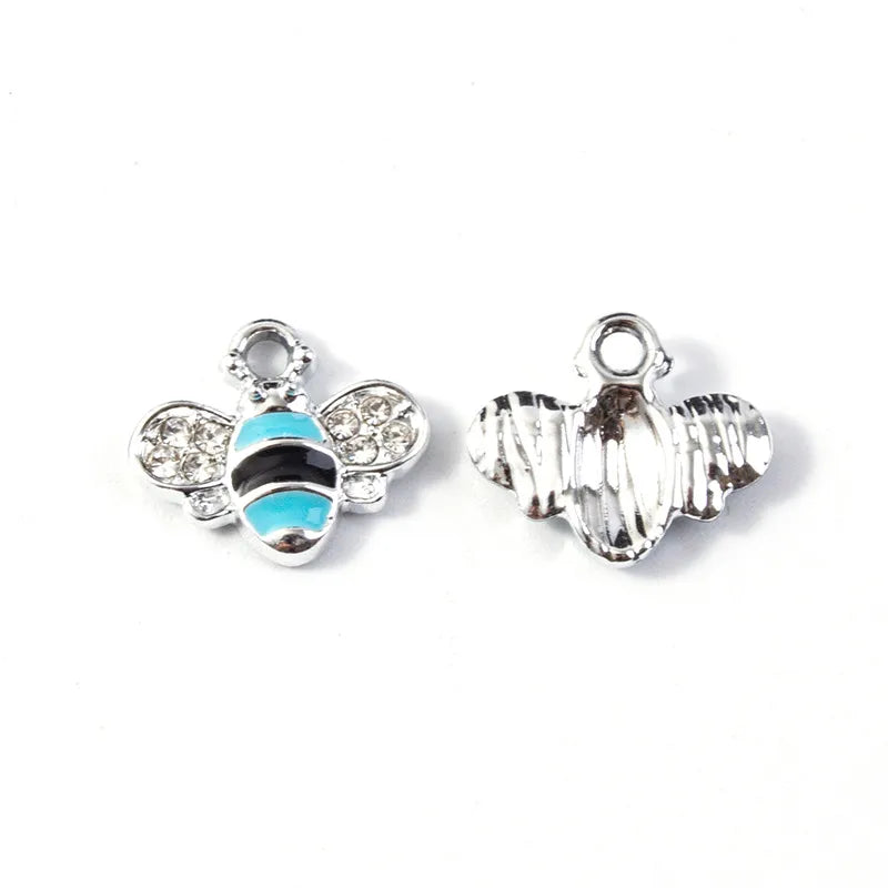 10 PCS/Package Hole 2~2.9mm Alloy Rhinestones Bee Pendant