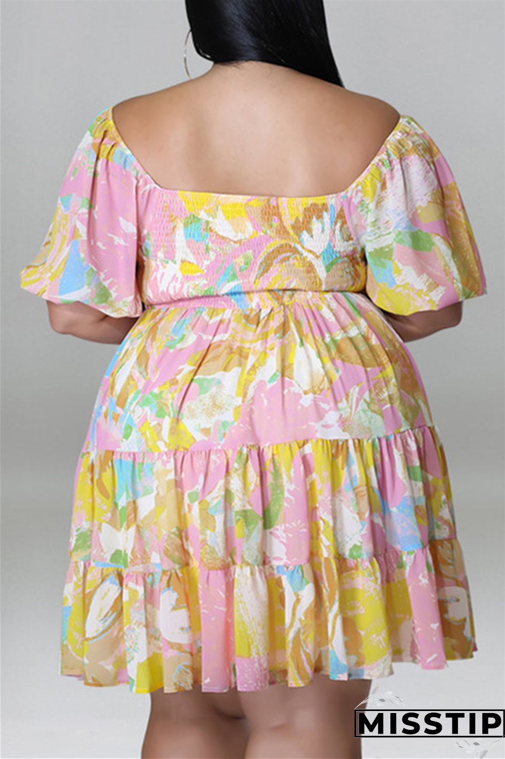 Blue Fashion Casual Plus Size Print Patchwork O Neck Short Sleeve Dress