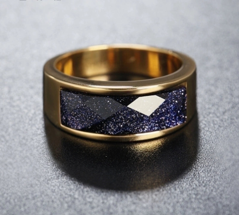 Classical Solid Color Titanium Steel Inlay Artificial Gemstones Unisex Rings