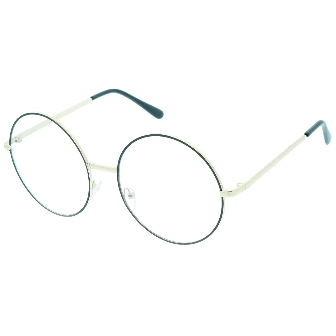 Oversize Metal Frame Slim Temple Clear Lens Round Eyeglasses 60mm