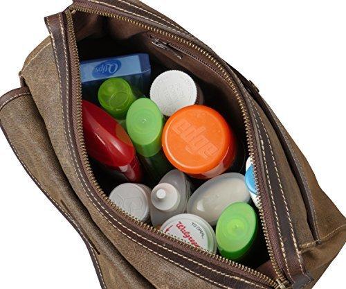 Mens Canvas Leather Toiletry Bag for Men Shaving Kit