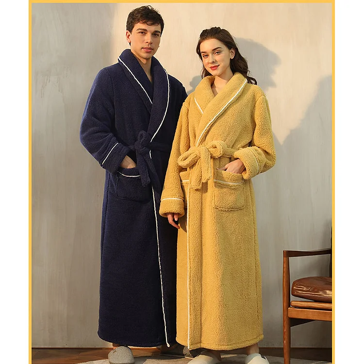 Thickened soothing cotton velvet robe plus fat couples bathrobe plus long paragraph pajamas