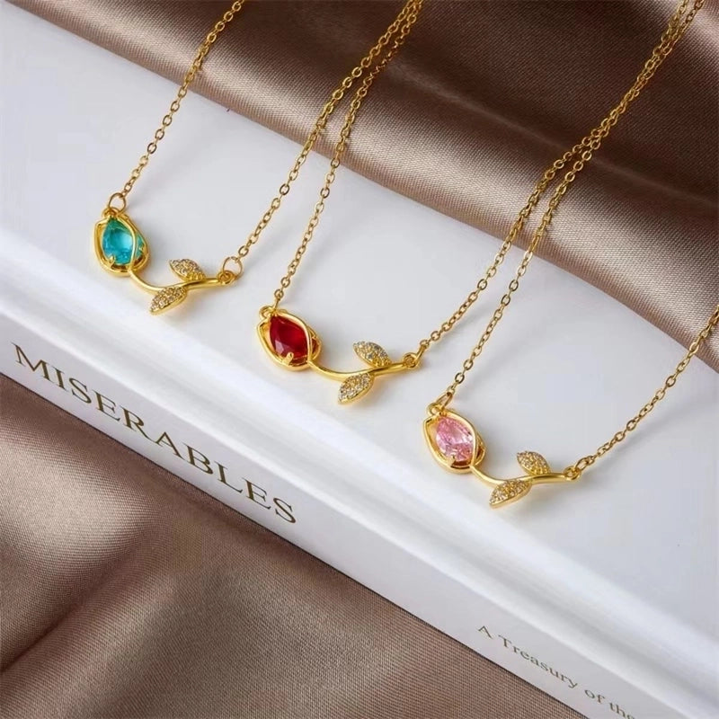 Fashion Best-Seller Tulip Flower Necklace For Women Special-Interest Design   High-Grade Titanium Steel Ladies Clavicle Chain