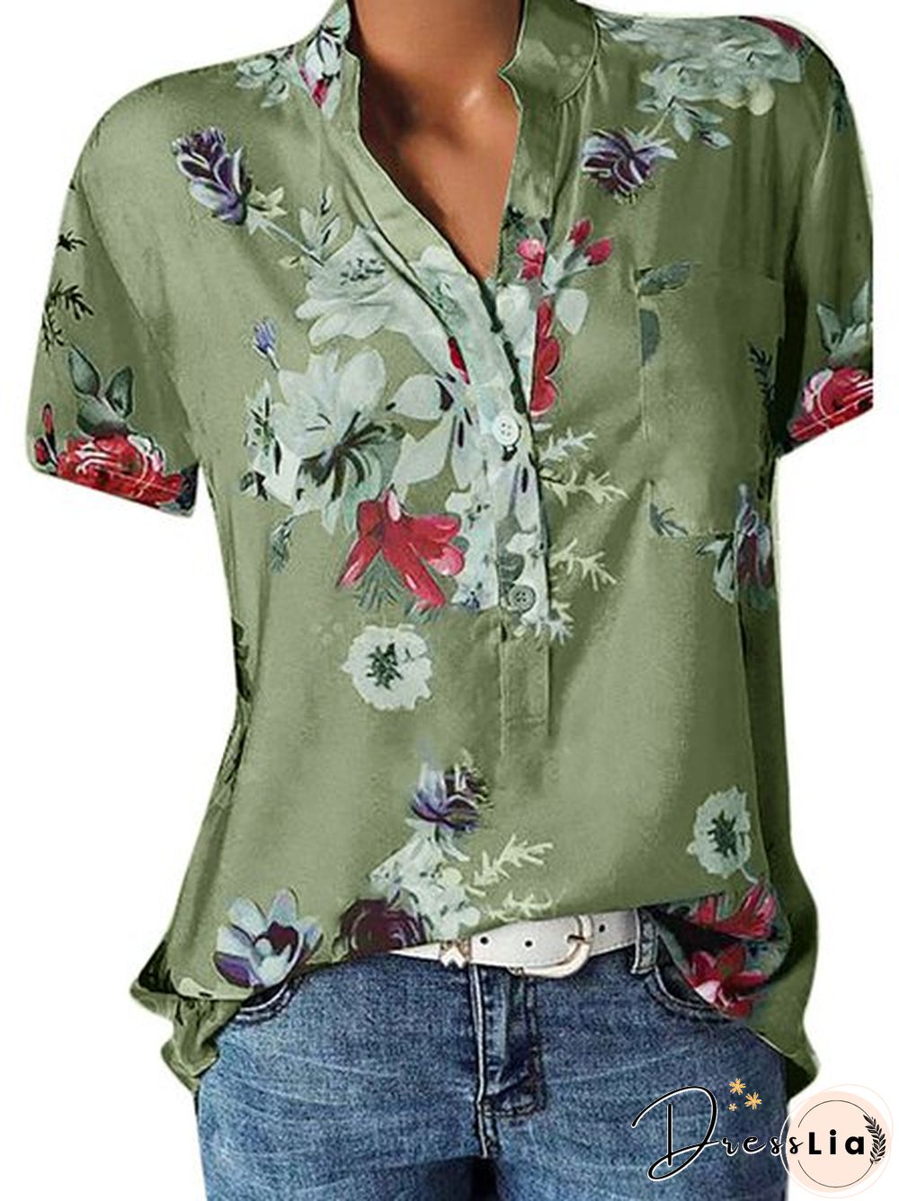 Women Floral Plus Size Short Sleeve Casual Summer Blouses