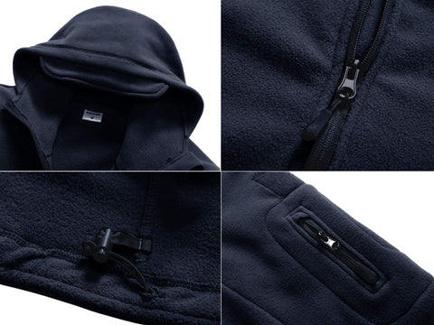 Men's Hoodie Fleece Jacket with 6 Zip-Pockets Warm Winter Jacket Military Tactical Jacket