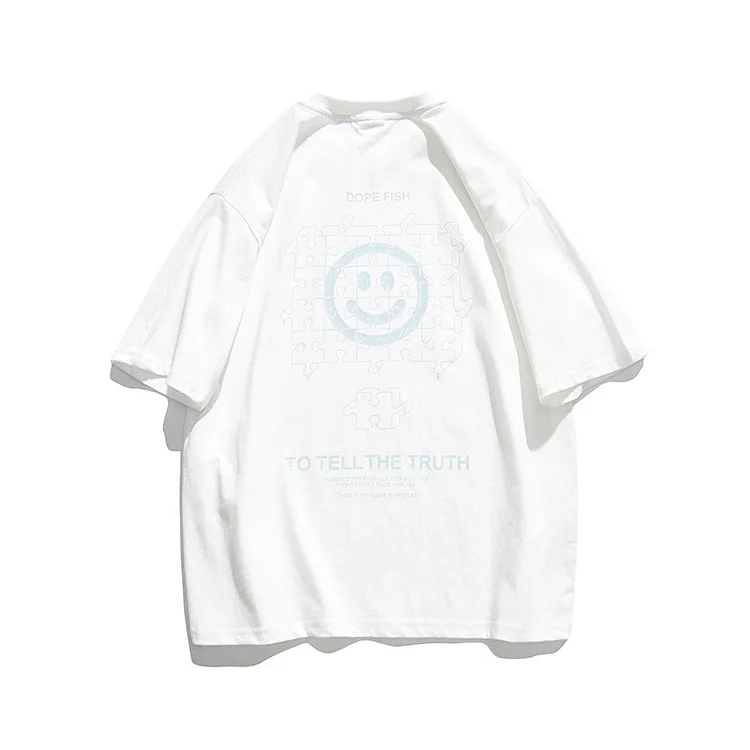 Puzzle Smiley Face Short Sleeve T-shirt Men's Summer Loose Half Sleeve Student Casual