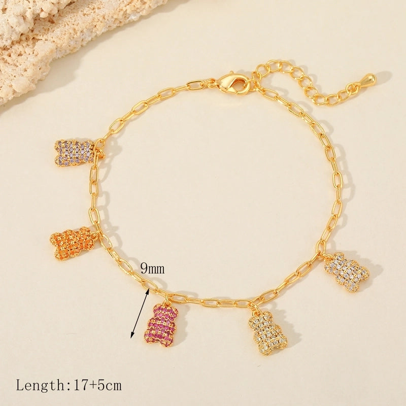Minimalist Commute Bear Copper Zircon 14K Gold Plated Inlay Bracelets Cable Chain