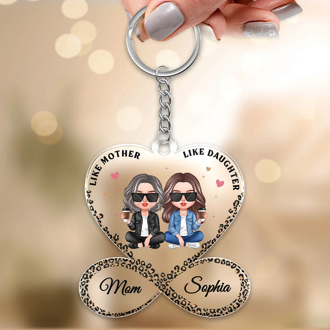Leopard Heart Infinity Mother Daughters Personalized Acrylic Keychain