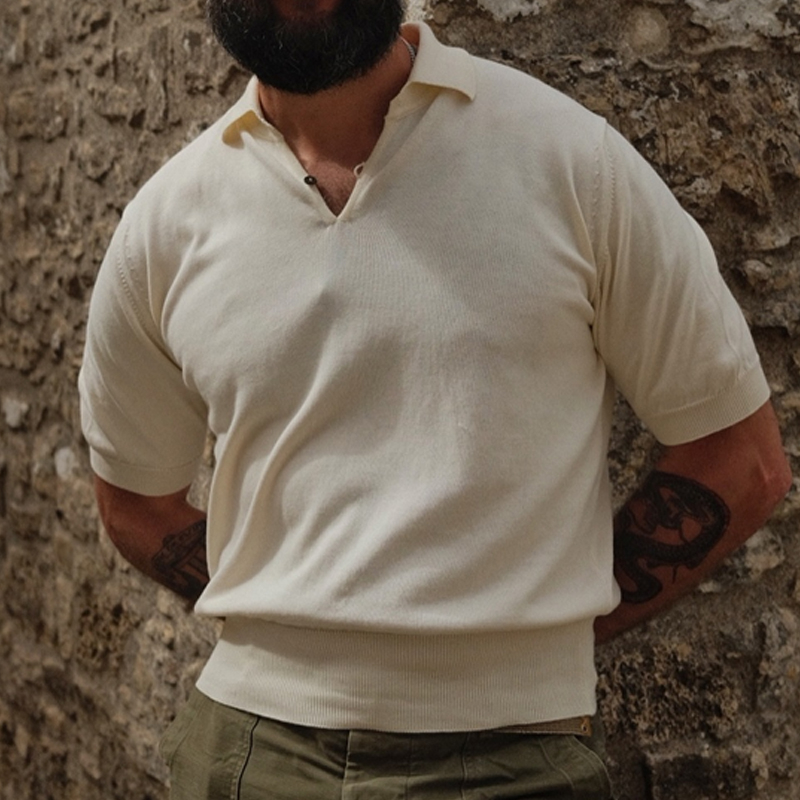 Men's All-Match Beige Short-Sleeved Polo Shirt