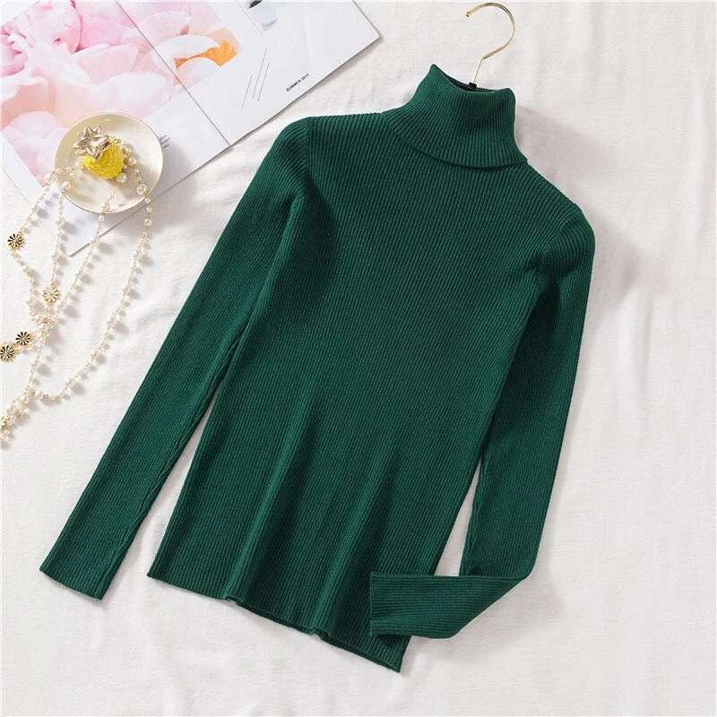 2020 Autumn Winter Thick Sweater Women Knitted Ribbed Pullover Sweater Long Sleeve Turtleneck Slim Jumper Soft Warm Pull Femme