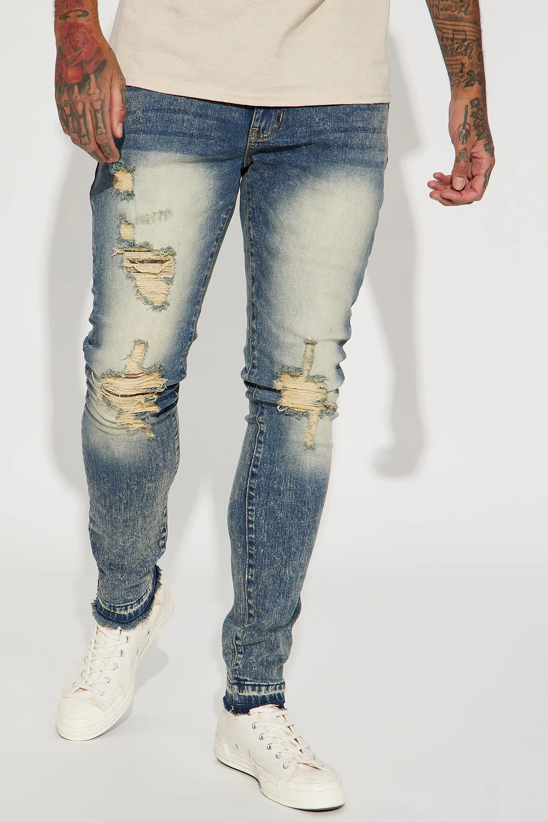 Positive Attitude Skinny Stacked Flared Jeans - Vintage Blue Wash