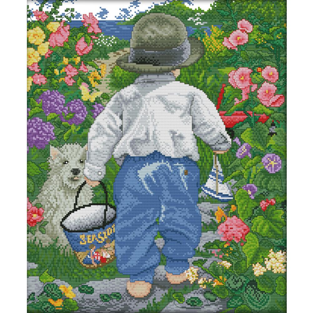 

Garden Boy - 14CT Stamped Cross Stitch - 40*46cm, 501 Original