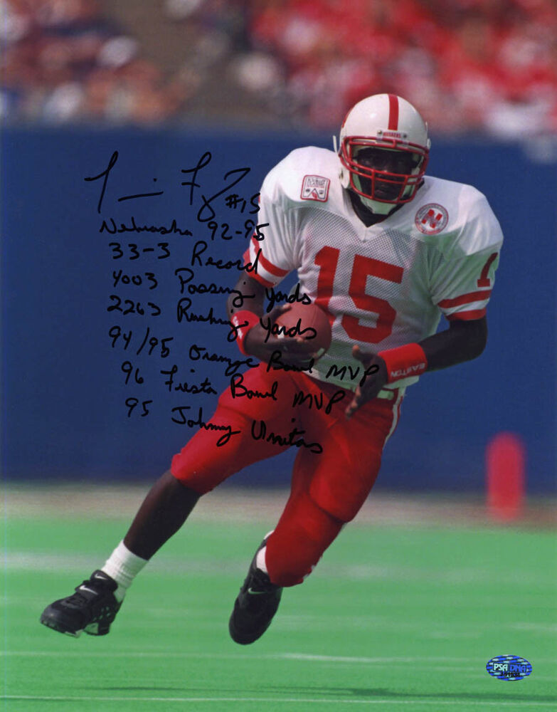 Tommie Frazier SIGNED 11x14 Photo Poster painting + 7 Stats INSC Nebraska PSA/DNA AUTOGRAPHED