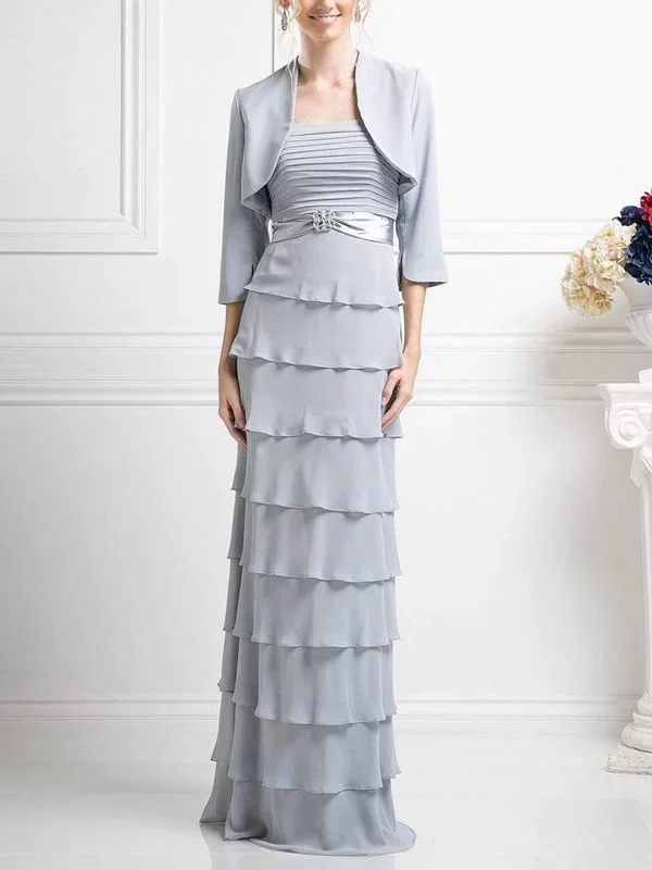 Pleated Straight Tiered Column Dress With Bolero