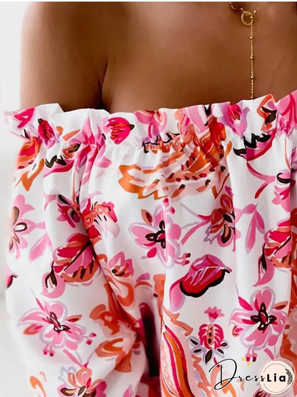 Sexy Slash Neck Blouse Fashion Casual Print Top Spring Ruffles Tops Shirts Elegant Sweet Off Shoulder Shirt New