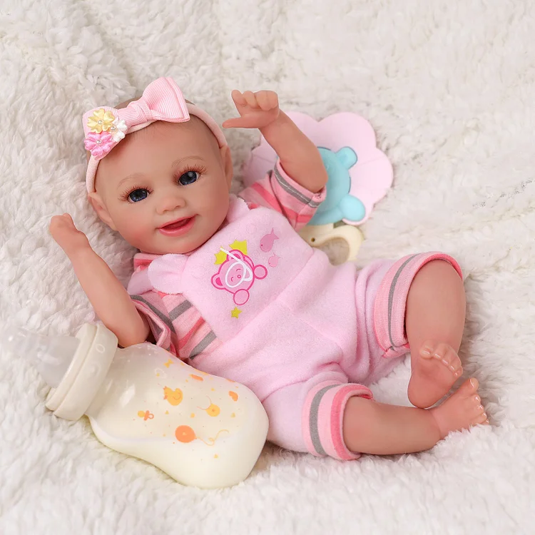 Babeside Sunny 12'' Reborn Baby Doll Lifelike Girl Awake Smiling Lovely Bear Pink