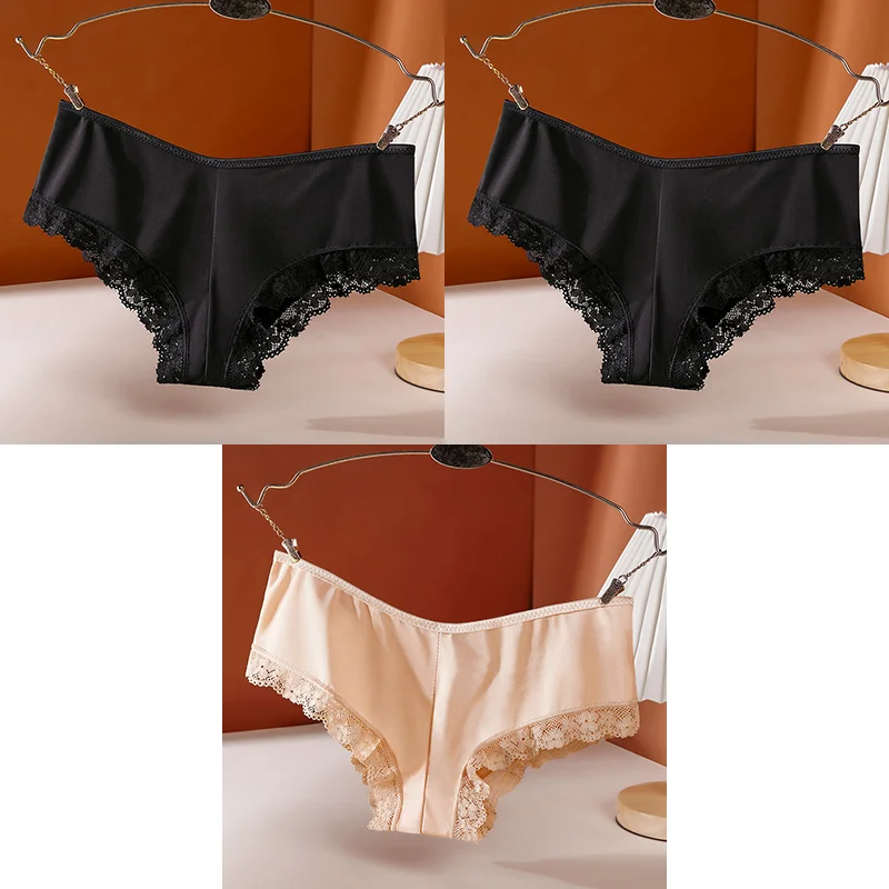 Billionm Sexy Women's Panties Low-Rise Hollow Out Cross Underwear Ice Silk Lace Female Comfort Seamless Lingerie