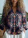 Women's Vintage Floral Pattern Art Print Casual Long Sleeve Comfortable Cotton Shirt