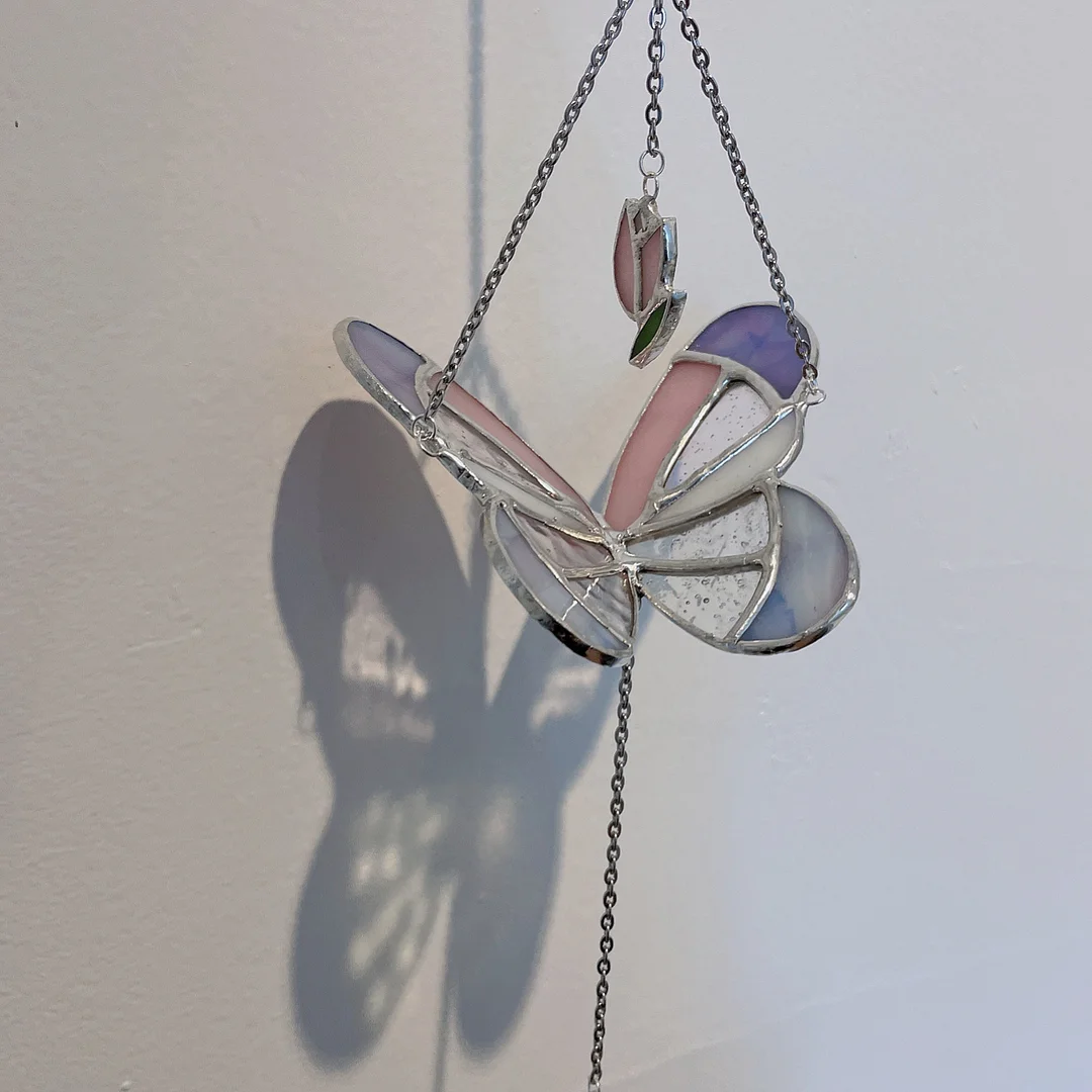 Heaven Pastal Glass Butterfly Ornament - Moon