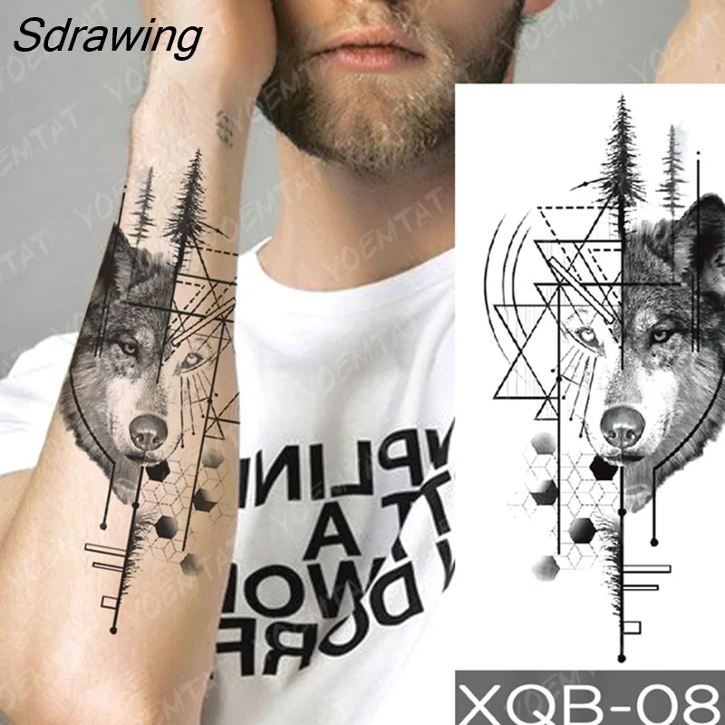 Sdrawing Temporary Tattoo Sticker Rose Snake Flower Tattoos Lace Tiger Dragon Body Art Arm Fake Sleeve Tatoo Women