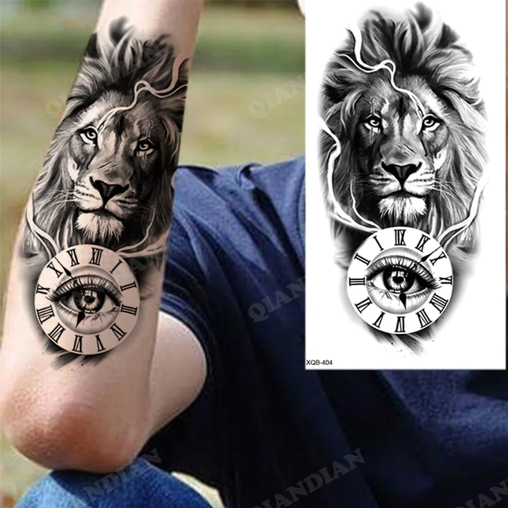 Sdrawing New Waterproof Temporary Tattoo Sticker Forest Lion King Tiger Skull Flash Man Wolf Dragon Body Art Arm Fake Tattoos Women