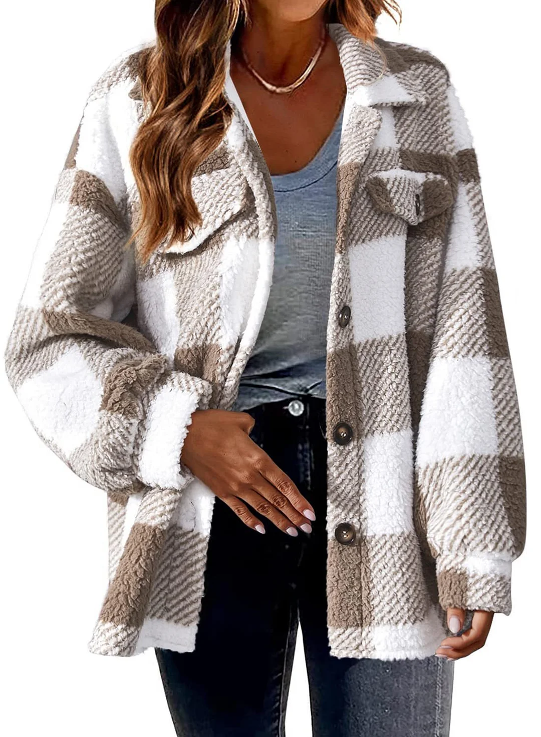 Uveng Uveng Women's 2025 New Autumn And Winter With Pocket Lattice Lamb Jacket Button Plush Jacket