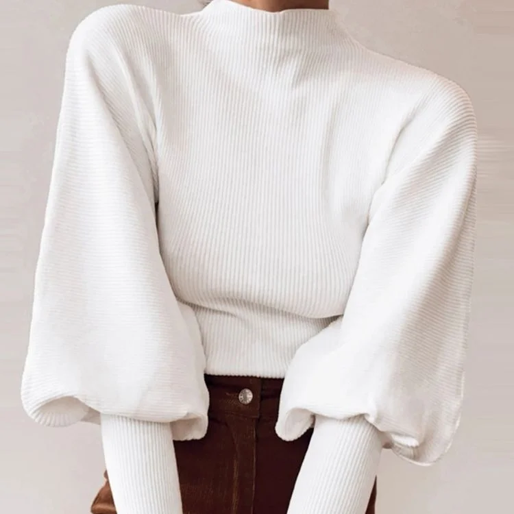 Simplee Autumn winter knitted sweater High collar Lantern Sleeve loose women's sweater High street fashion pullover 2020 jumper