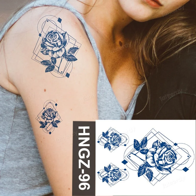 Juice Ink Tattoo Flower Rose Leaf Waterproof Temporary Bird Snake Sexy Body Arm Leg Henna Tattoo Fashion Big Fake Sleeve Sticker