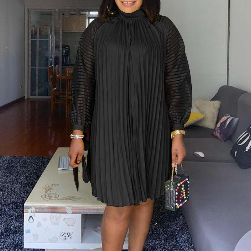 See Through Knee-Length Dress 2022 VONDA Summer Spring Long Sleeve Dress Women Sundress Sexy Party Vestido Elegant Sundress