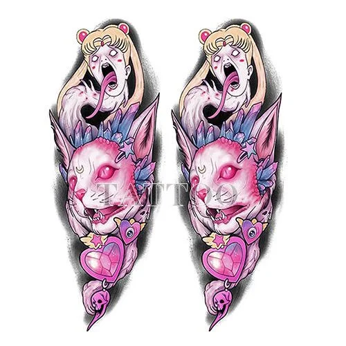 Japanese Devil Dark Sexy Pink Girl Big Size Color Arm Water Transfer Temporary Fake Tattoo Sticker For Men and Women