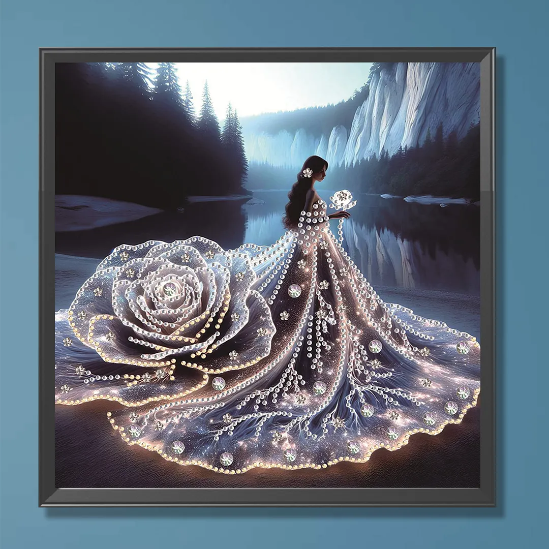 Rose Gown Silhouette Special Shaped 5D DIY Partial Drill Diamond Painting Kits for Adults Beginners Home Decor Crystal Diamond Art 11.81 X11.81inch