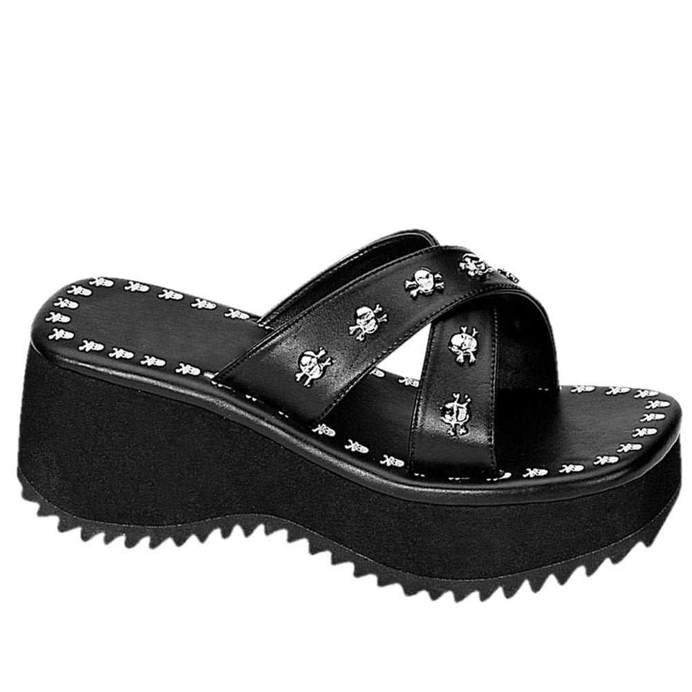 Brand 2021 High Heels Black Gothic Comfy Walking Chunky Heels Summer Platform Sandals Shoes Woman Slipper Big Size 43
