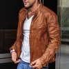 Fashionable Stand Collar Motorcycle Men's PU Leather Jacket