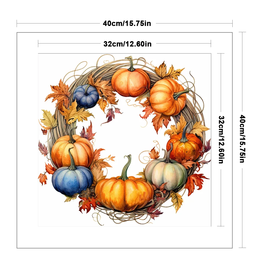DIY Stamped Cross Stitch 11CT Full Embroidery 40*40cm - Fall Pumpkin Wreath
