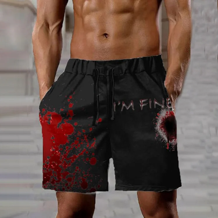 Broswear Men's Bloodstain I'm Fine Printed Shorts