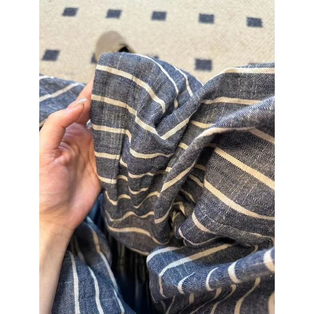 Striped Wide Plain Waist Pants High Leg