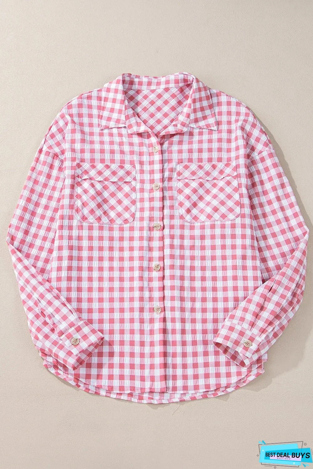 Pocketed Plaid Collared Neck Long Sleeve Shirt