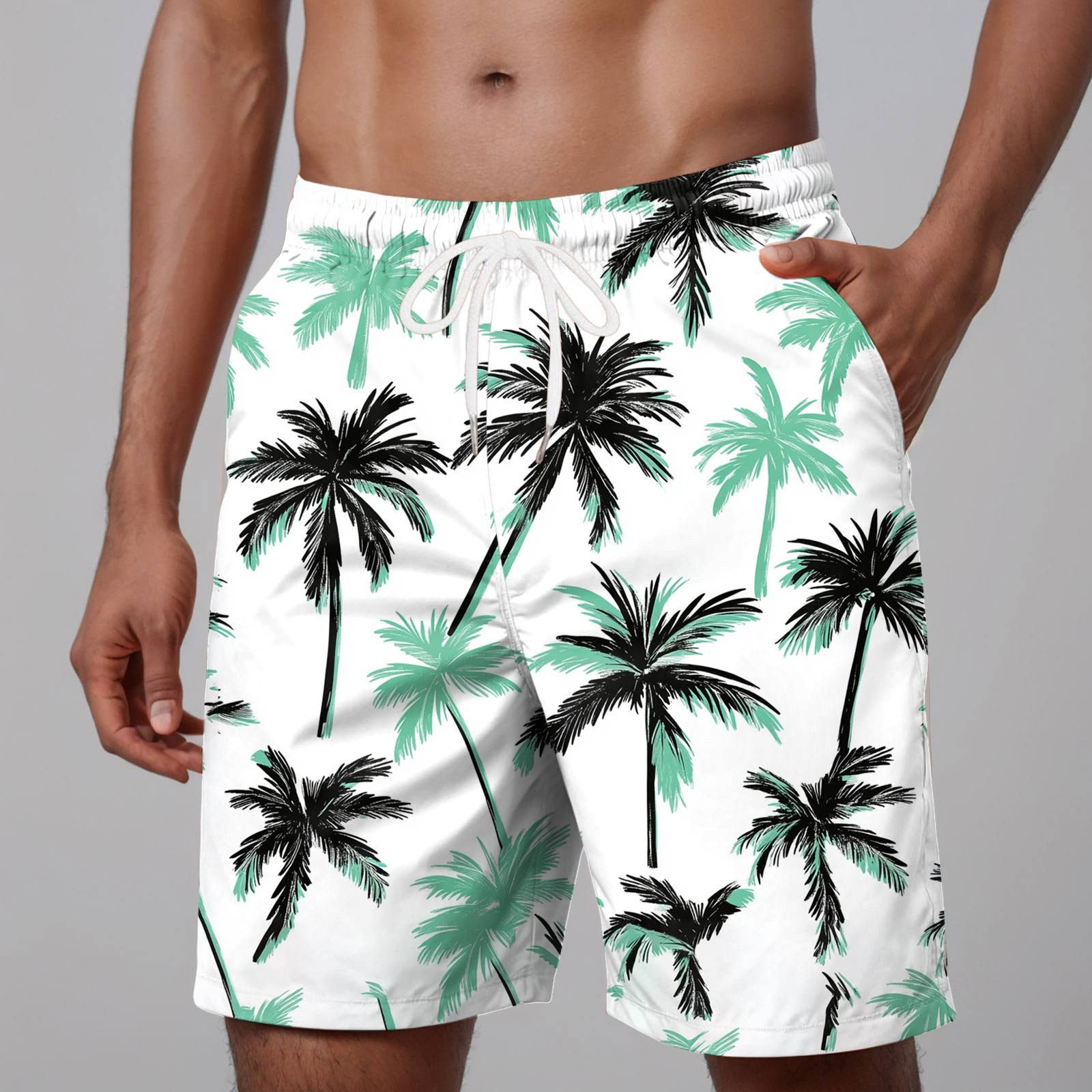 Thingsroom Stylish Beach Print Swimpant Mens' Summer Casual Shorts With Pockets Swimming Trunks Male Swimwear Loose Fit Swimpants Tether