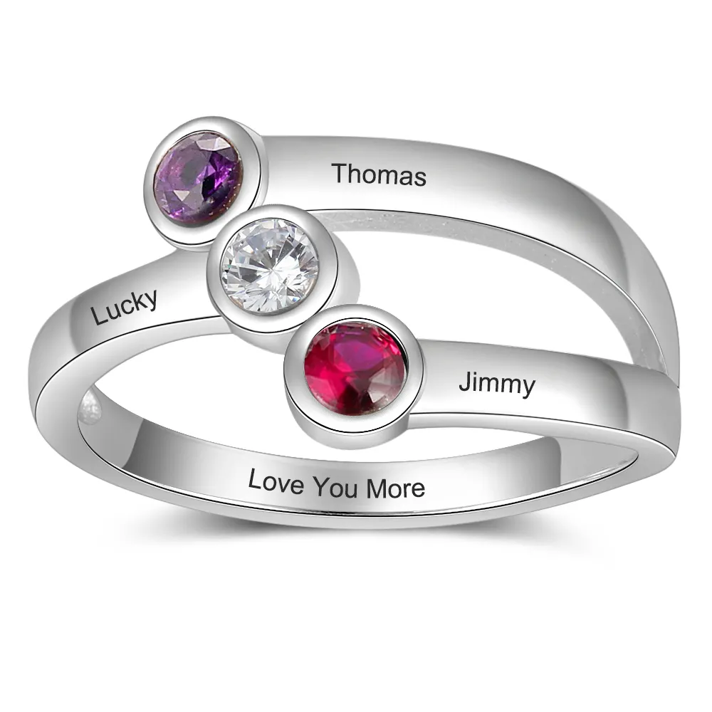Bague Réglable Argent 925 Avec Pierre De Naissance - Cadeau Maman, Femme Ou Fille