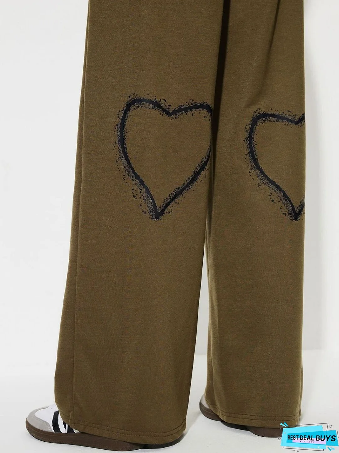 Heart Elastic Waist Wide Leg Pants
