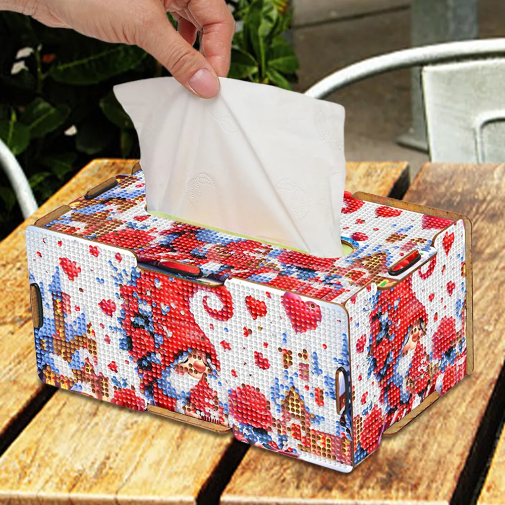 Valentine Gnome Diamond Painting Tissue Box Wood Diamond Art Tissue Storage Box