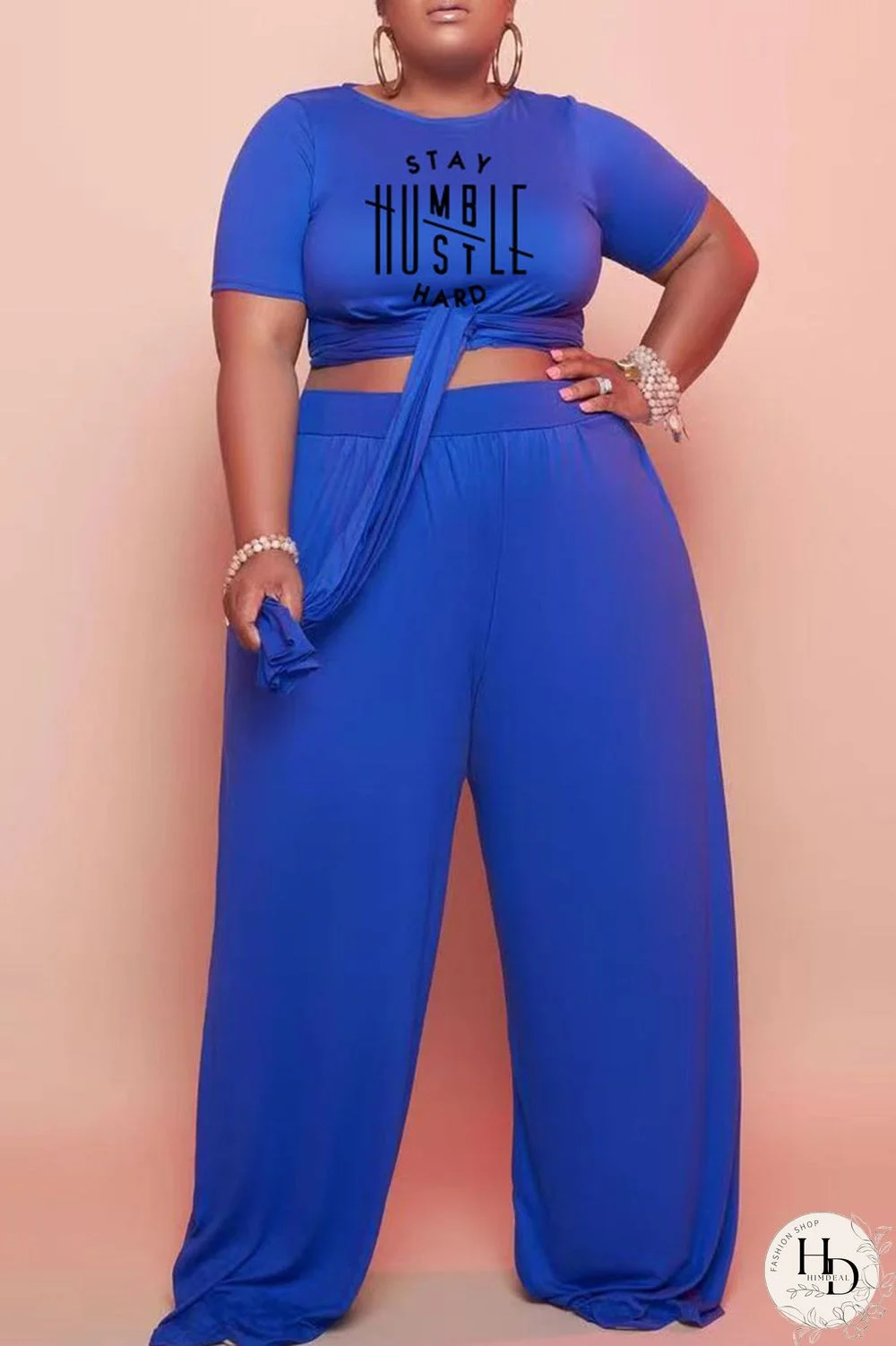 Black Casual Letter Print Bandage Split Joint O Neck Plus Size Two Pieces