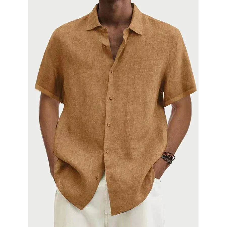 Men's Casual Short Sleeve Cotton Linen Shirt-inspireuse