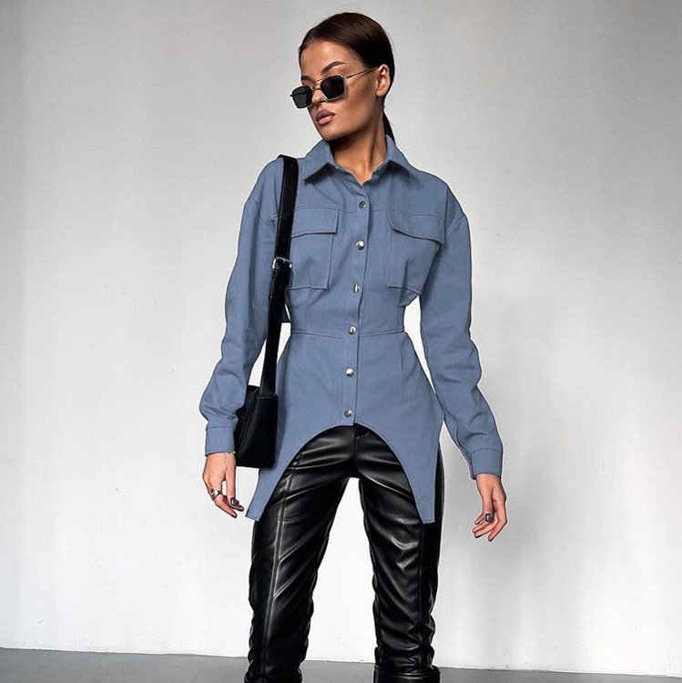 Ootddress Lapel Patchwork Fashion Shirts For Women Slim Long Sleeve Pocket High Waist Autumn 2025 Cardigan Vintage Shirts Streetwear