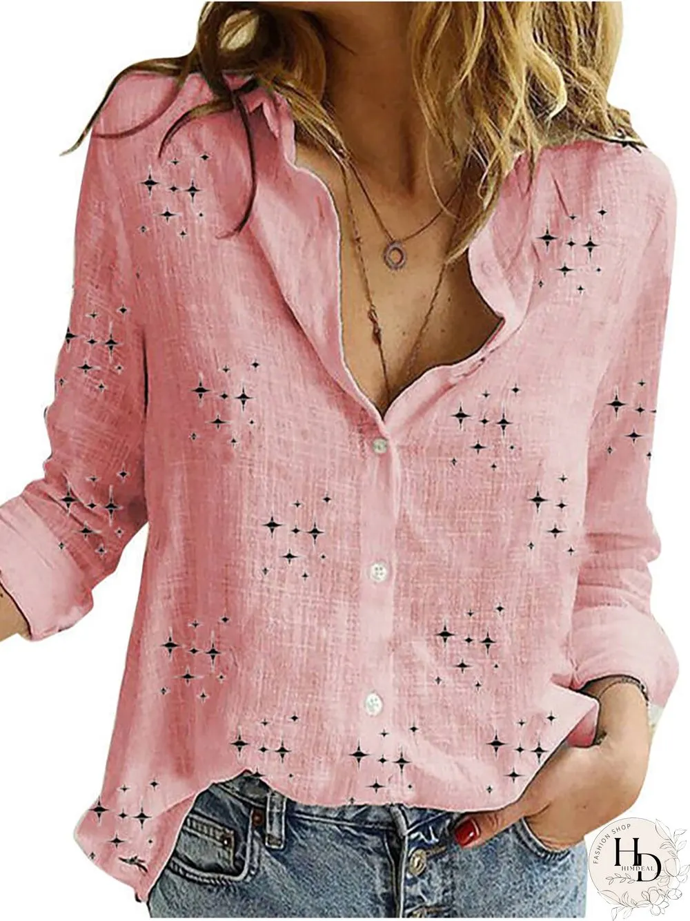 Casual Star Printed Log Sleeves Blouse