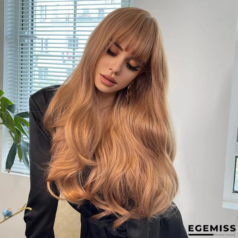 Long Brown Wigs with Bangs  Wave Synthetic Wigs for  Women | EGEMISS