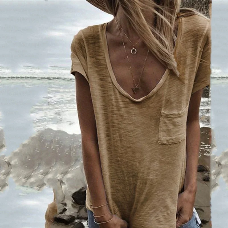 White Women Summer T Shirt Casual V-neck Tshirt Plus Size Short Sleeve Ladies Women Clothings Tee Shirts