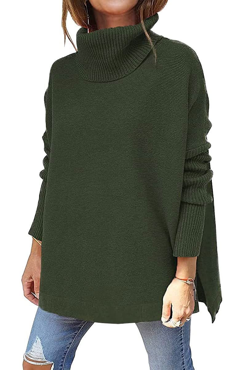 Autumn Winter Women Knitted Long Sweater Loose Oversized Turtleneck Batwing Sleeve Tunic Pullover Tops Jumpers