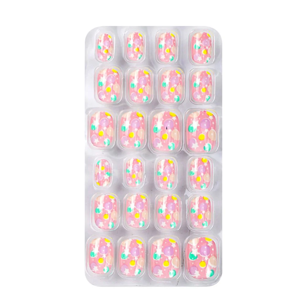 24Pcs/box Kids False Nails Press On Nail Cartoon Full Cover Fake Nails Snowflake Design Manicure Tips Nail Art for Children