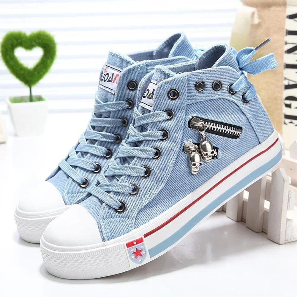 Meladen™  High-Top-Espadrilles zum Schnüren aus Jeansstoff